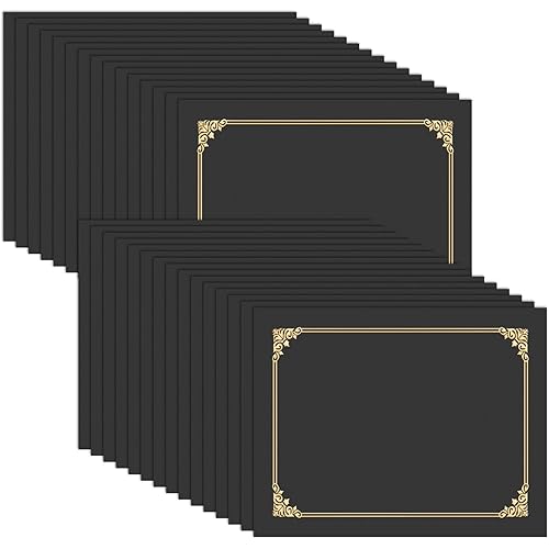 HAUTOCO 30 Pcs Certificate Holders, Black Diploma Folders Document Covers with Gold Foil Border for Letter Size 8.5x11 Cardstock, Award, Graduation