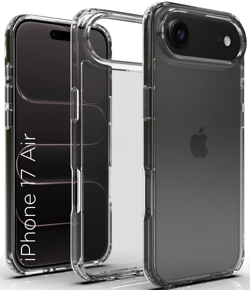 Image of RIGGEAR Shockproof Clear Hybrid Armor Back Cover for iPhone Air Case Compatible with iPhone 17 Air (Transparent PC + TPU Bumper)