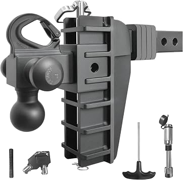 Adjustable Trailer Drop Hitch, Truck Tow Hitch for 2 inch Receiver, Heavy Duty Aluminum Tri Ball with Shackle for Towing, 6" Drop and Rise Mount 18500 LBS GTW, 4 Silencer Pads