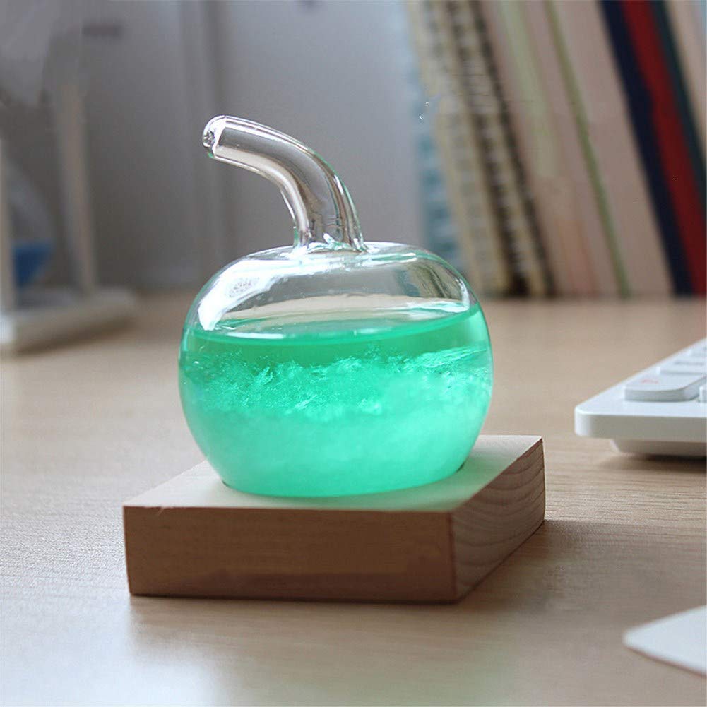 DELIBEST Bird Storm Glass Weather Predictor, Creative Stylish Weather Station Forecaster Storm Glass Bottles Barometer, Desktop Decoration Crafts (Green apple+base)