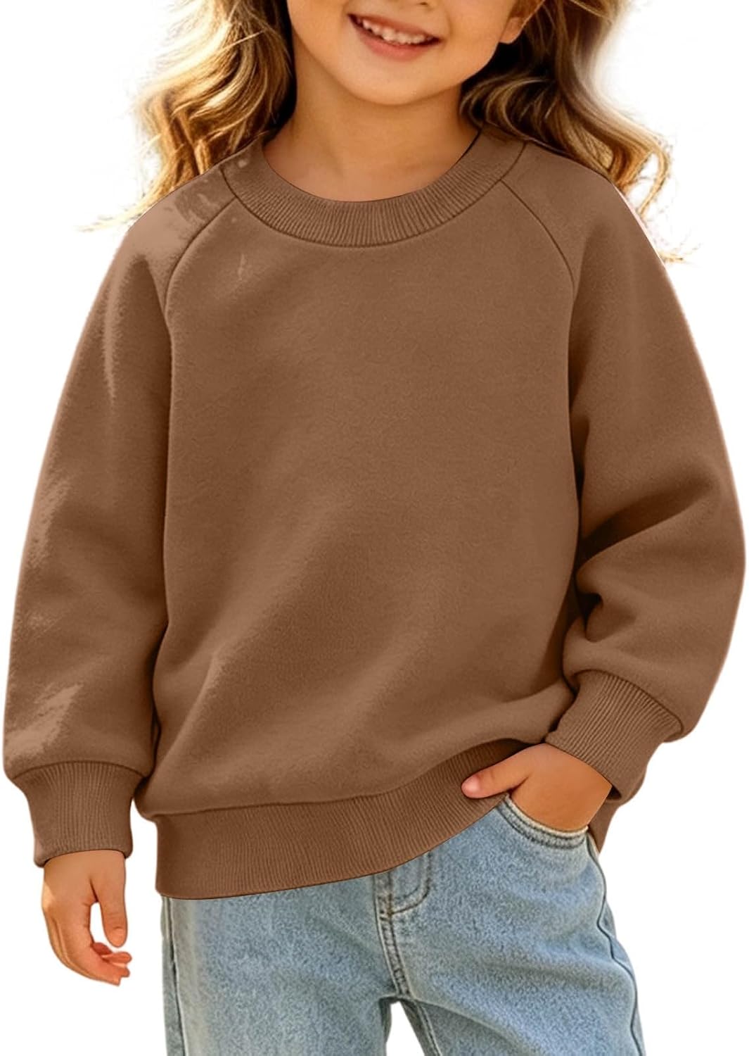 Girls Crewneck Sweatshirt Long Sleeve Pullover Solid Tops Fall Trendy