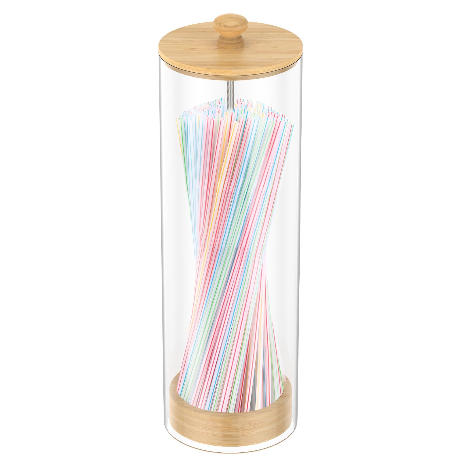 Ghshanog Transparent Plastic Straw Dispenser,Straw Holder Dispenser With Wood Lid,27X8cm Drinking Straws Holder For Various Straws, Acrylic Snorkel Organizer For Home Bar Kitchen