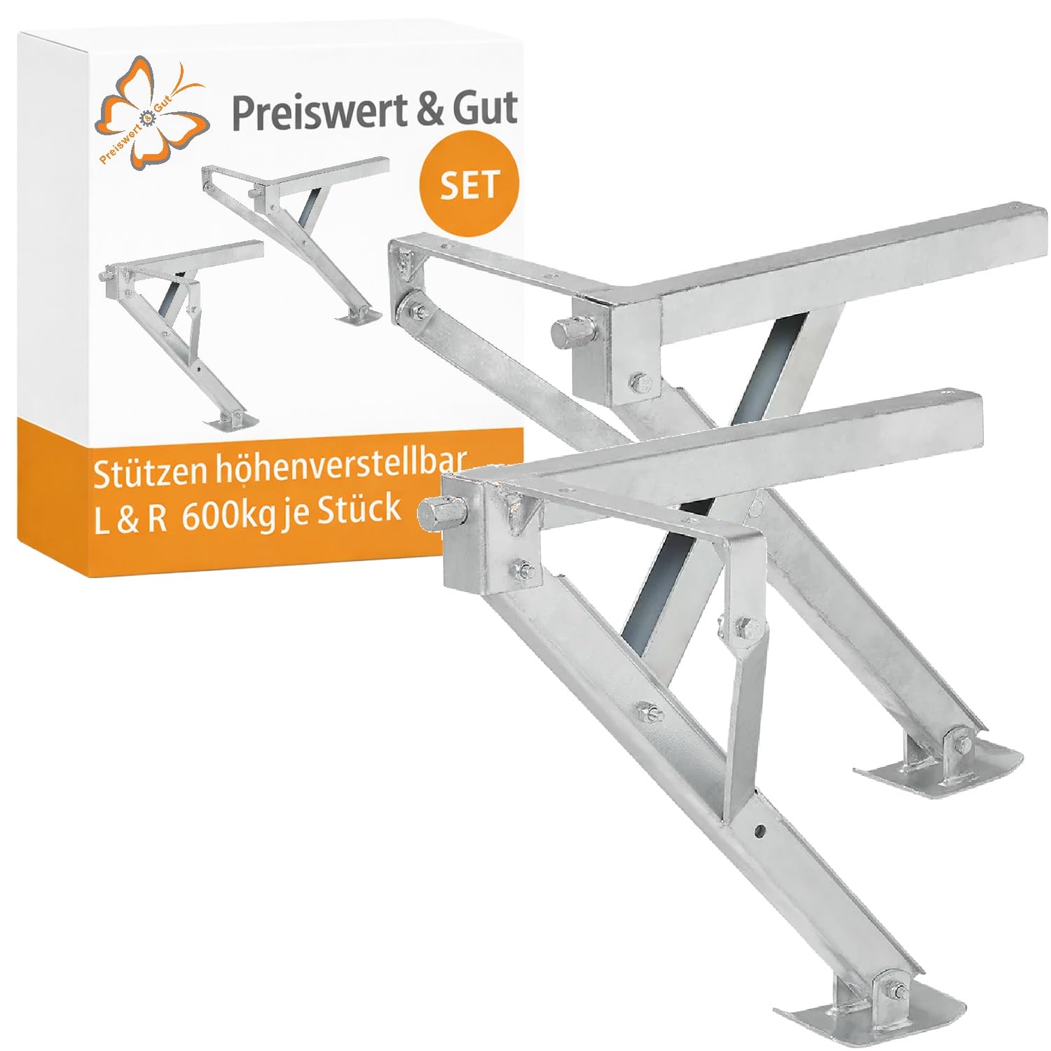 Preiswert&Gut 2x Stützen Höhenverstellbar L & R 600kg je Stück Wohnwagen Stützen 477x195 Höhe 460mm auch für Anhänger geeignet Top Gadgets mit starker Trapezgewinde Nivellierstütze