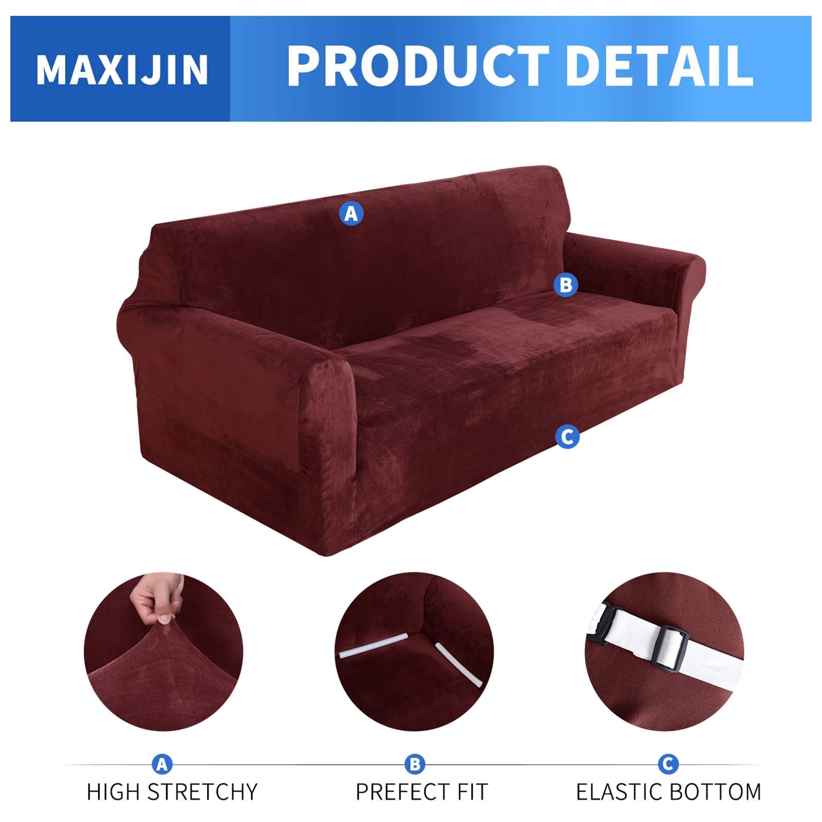 MAXIJIN Copridivano in velluto spesso Copridivano antiscivolo a 3 posti super elasticizzato per cani Pet Friendly 1 pezzo Protezione per mobili Copridivano peluche (3 posto, Velluto Rosso)
