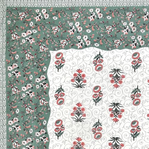 Image of BLOCKS OF INDIA Hand Block Printed 300 TC Cotton Super King Size Bedsheet(106 x 106) (GAD Green)
