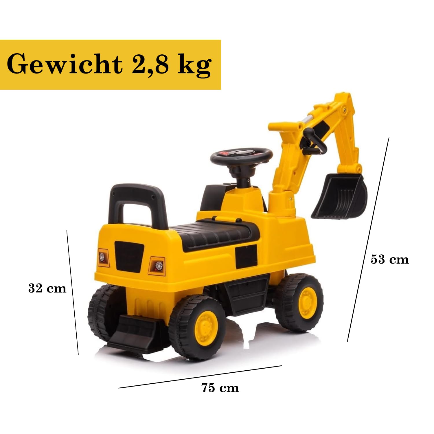 COIL Ride-On Auto, Mobiles Fahrzeug für Kinder ab 12 Monaten, COIL Rutschauto, Rutscher, Rutschfahrzeug, mobiles Fahrzeug, Lenkrad mit Geräuschen, Sandspielzeug, Großbagger/-lader,