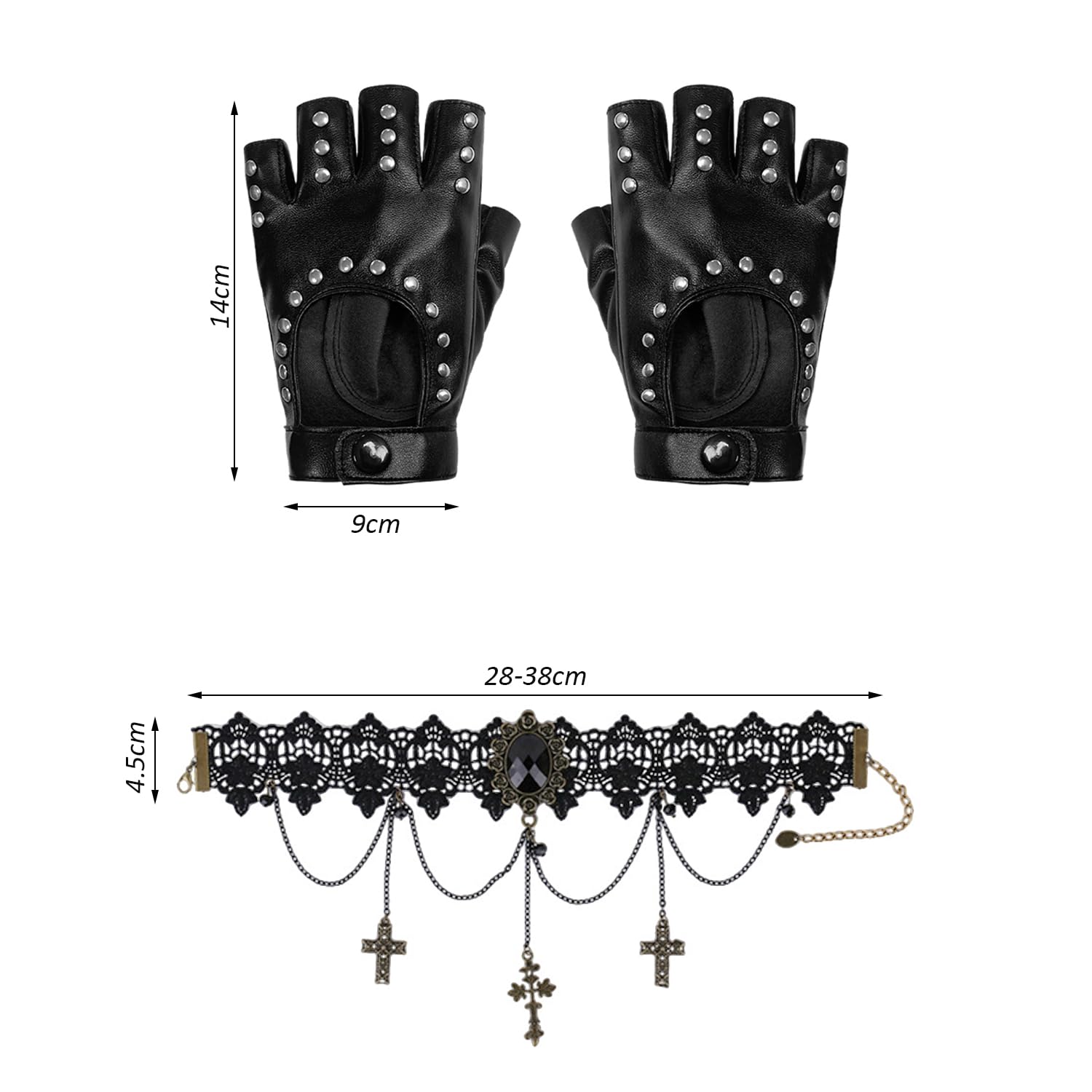 1 Pair Of Pu Leather Gloves And 1 Piece Gothic Collar, Punk Style Accessories, Party Clothing Accessories - Image 2