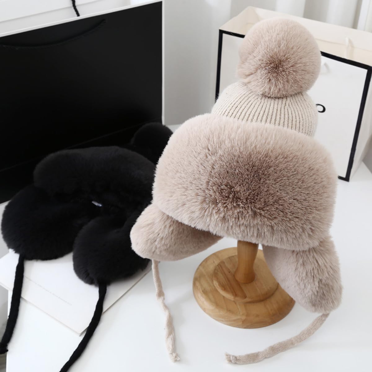 Gorro de Punto de Felpa Gruesa para niños, Gorros Peludos y cálidos con Orejeras para niños y niñas, Gorros térmicos de Invierno