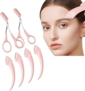 6Pcs Eyebrow Trimmer Scissors with Comb Stainless Steel Eyebrow Trimmer Razor Eyelash Hair Scissors Make Up Tool for Men Women(Pink)