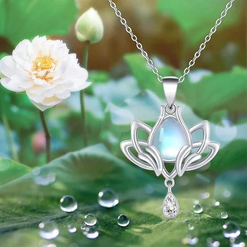 Image of 925 Sterling Silver Lotus Necklace For Women - 14K Gold Filled Lotus Flower Original Pendant Necklaces Lotus Leaf Necklace, Lotus Flower Pendant Necklace, Lotus Flower Necklace