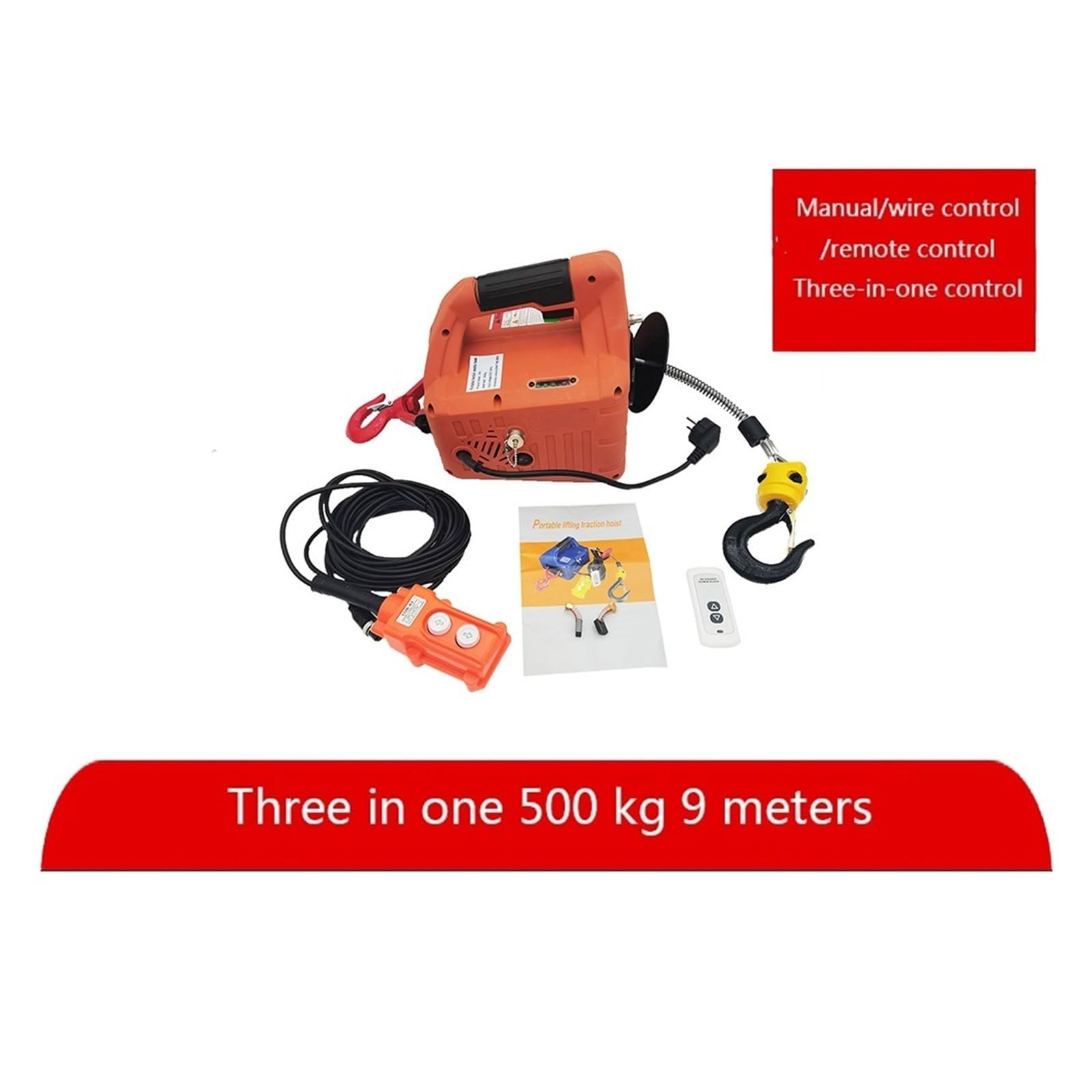 Tragbares elektrisches Seilwinden-Hebezeug mit 500 kg Tragkraft, manuelle/Fernbedienung/Drahtsteuerung, elektrisches Hebezeug