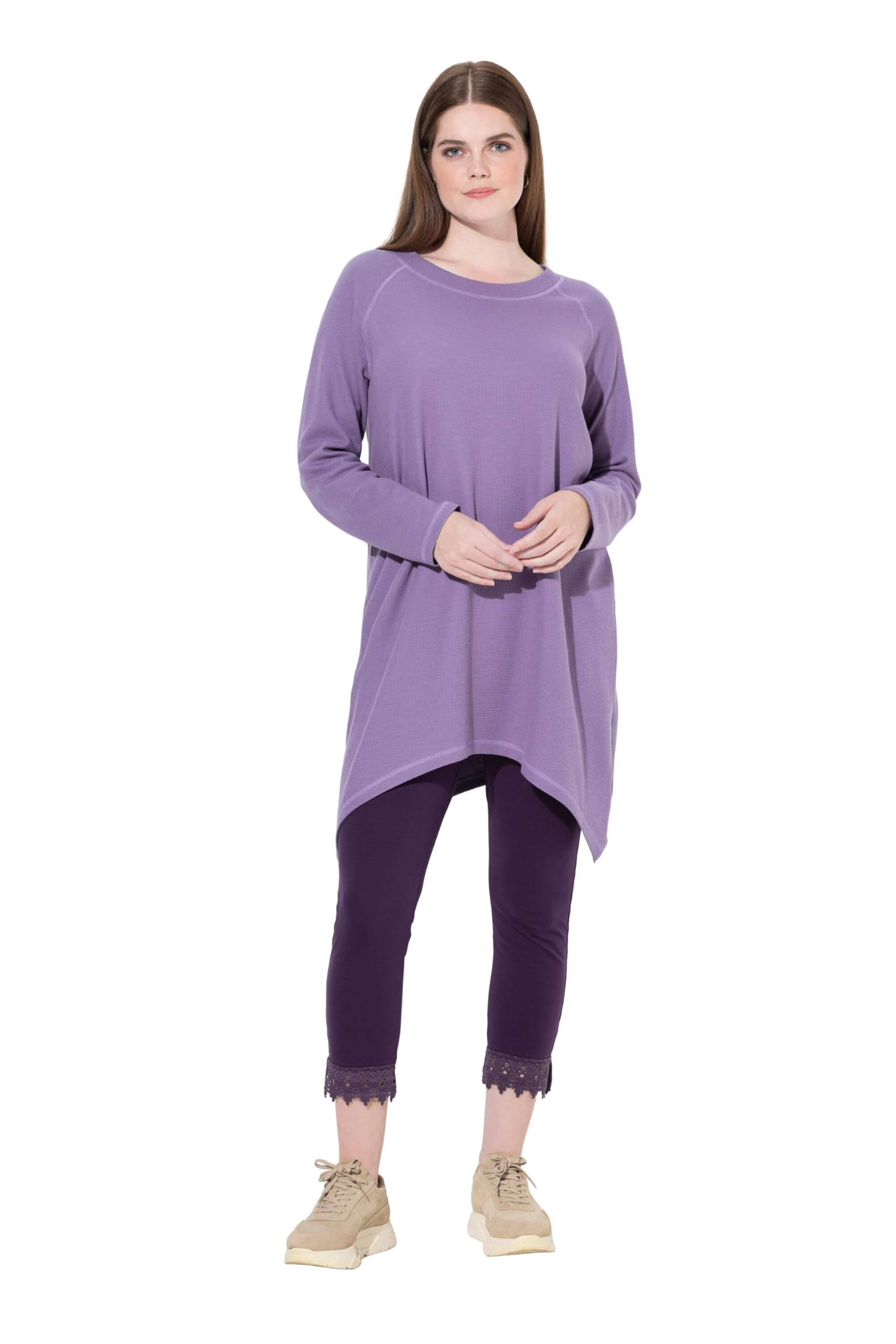 Ulla Popken Damen große Größen Übergrößen Plus Size Shirt, Waffelpiqué, Rundhals, Langarm, Biobaumwolle 845579