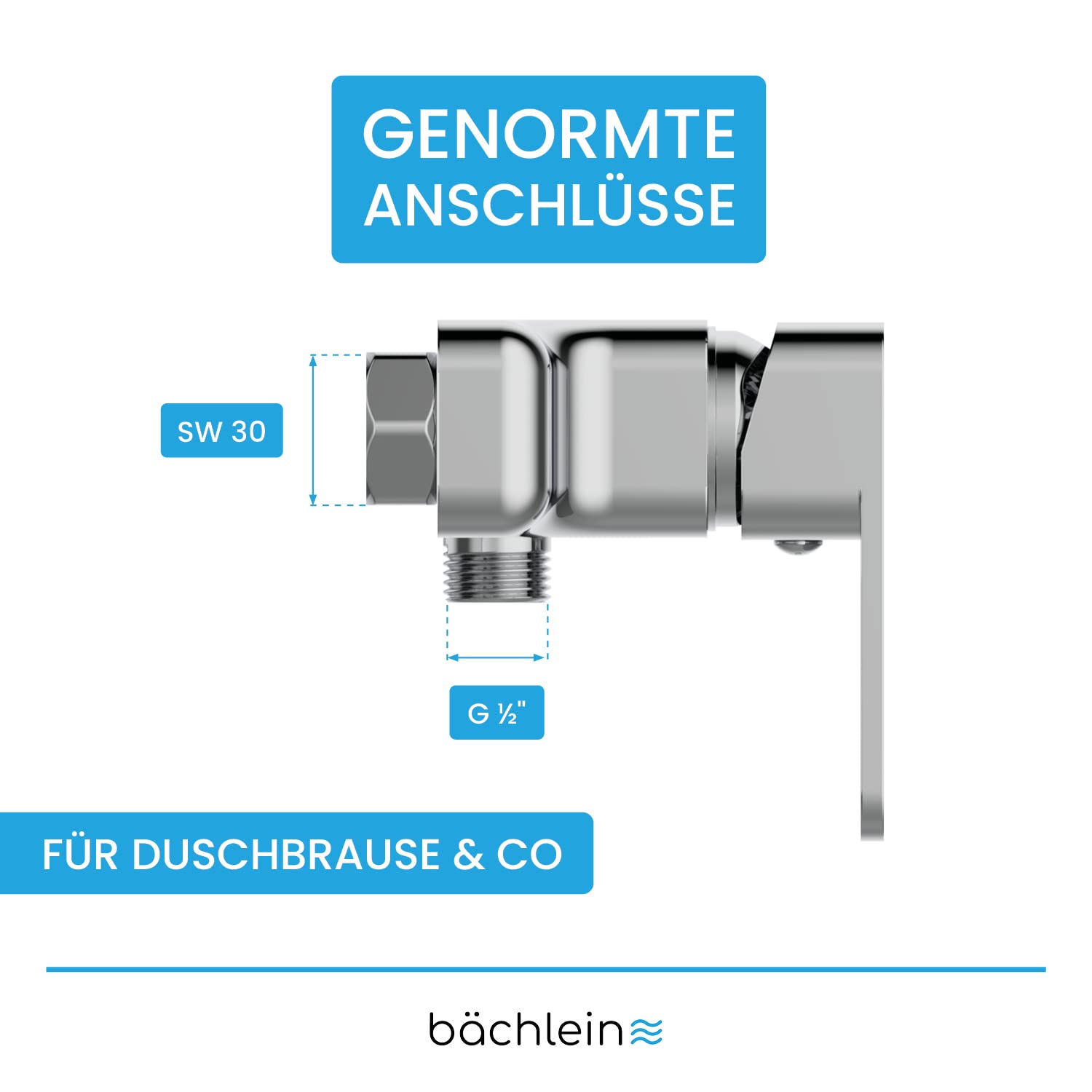Bächlein Duscharmatur Leonte in Kantigem Design – Mischbatterie Komplettset inkl. allem Zubehör – Einhand-Wasserhahn für die Dusche Chrom – eckig