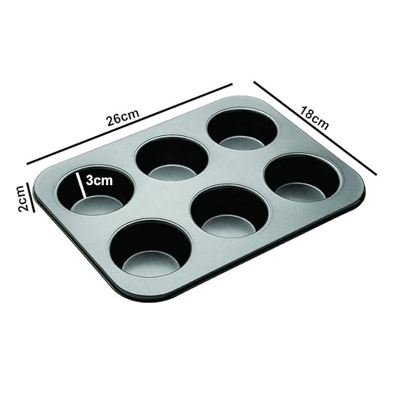 Inditradition 6 Cup Metal Round Muffin, Cupcake, Baking Mould Tray (7 cm, Black)