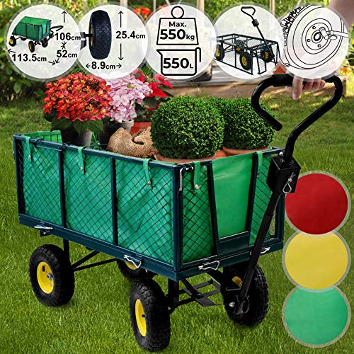 Preisvergleich Produktbild Jago Bollerwagen - bis 550 kg belastbar, Farbwahl, klappbare Seitenwände, herausnehmbare Plane, Luftreifen - Gartenwagen, Gartenkarre, Handwagen