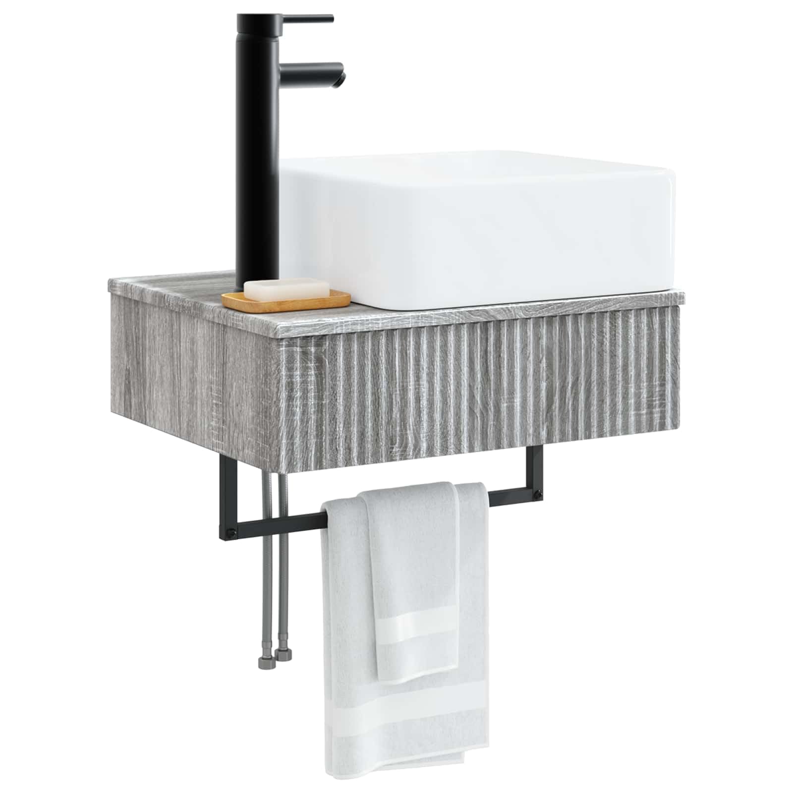 Wandmontiertes Waschbecken Grau Sonoma Holzwerkstoff 53 x 35 x 39 cm mit integriertem Becken platzsparende Wandhalterung für Badezimmer Gäste WC