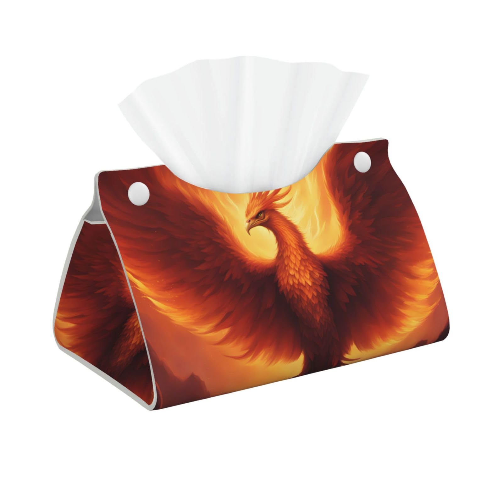 beautiful phoenix Rectangular Leather Tissue Box Cover, Folding Facial Tissue Holder Dispenser for Car