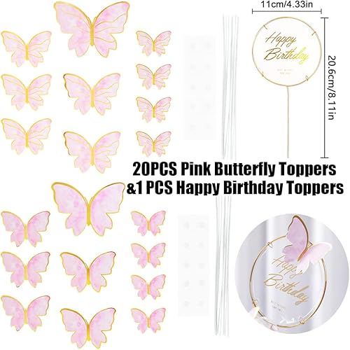 Miniatura 4 de Decoración para tartas de mariposa 20 piezas de decoraciones de pastel de mariposa morada y 1 pieza dorada de feliz cumpleaños decoración de fiesta