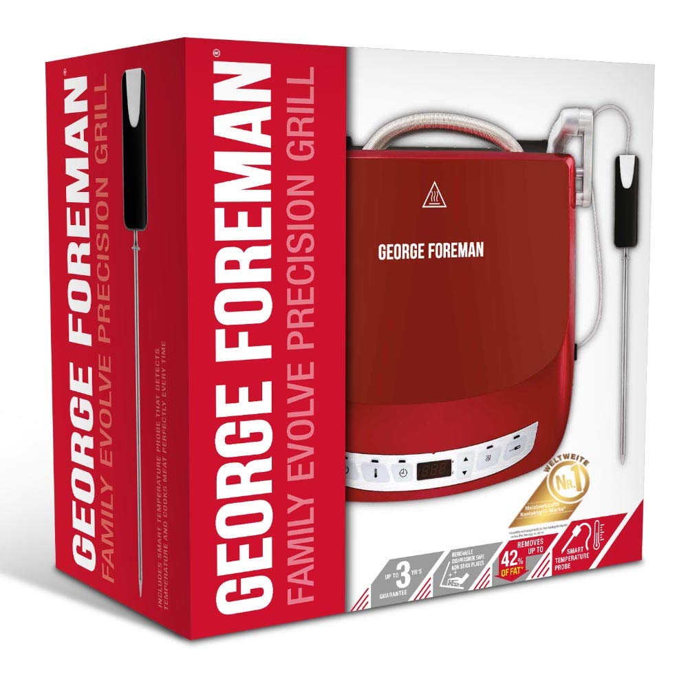 George Foreman Grill de Precision Evolve - Parrilla Eléctrica, Dispositivo Inteligente de Temperatura, Función Rápida para Carne y Sellado, 5 Raciones, 1440 W, Rojo - 24001-56