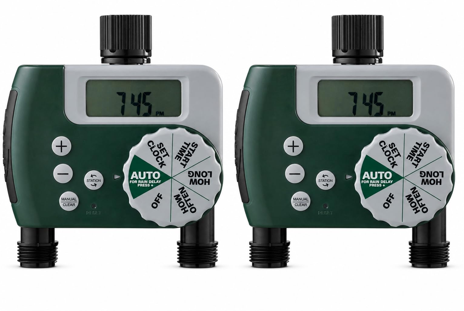 Orbit Programmable Digital Hose Watering Timer - 1 Outlet - Battery Powered - with LCD Screen - Built-in Rain Delay - Water-Resistant - 62061 (2-Pack 2 Outlet)