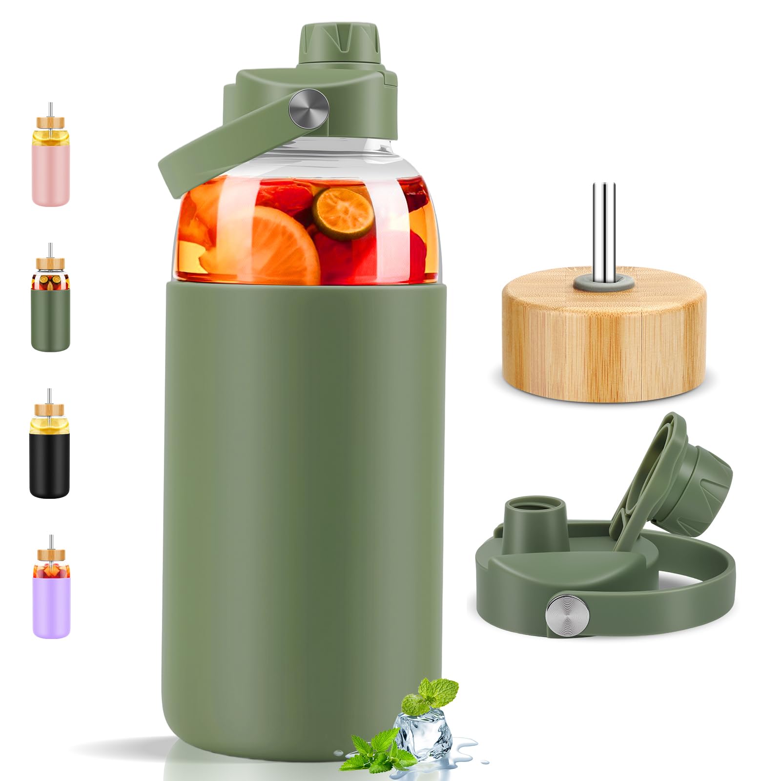 PROBTTL Glass Water Bottle 64 oz in Olive