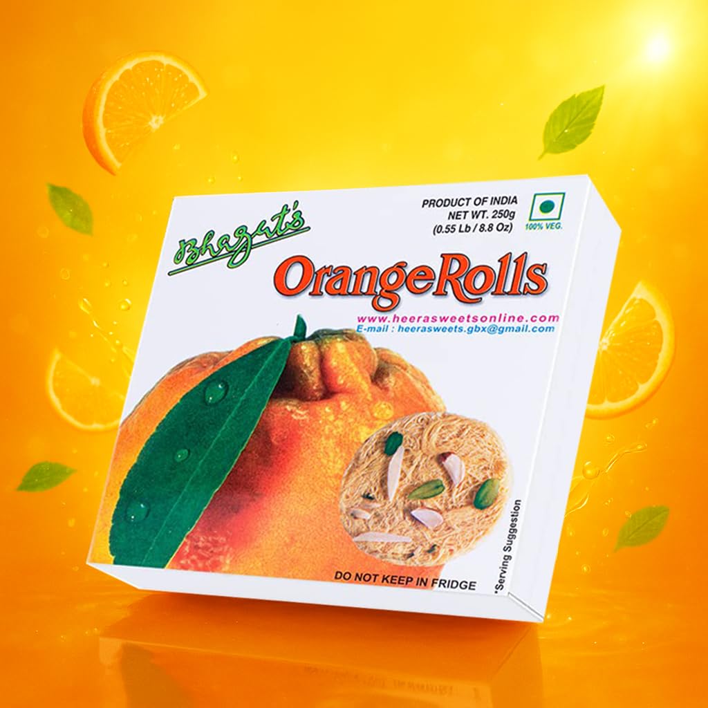 Bhagat's Heera Sweets Orange SonRoll 250g | Almond & Pistachio Garnished Mithai | Soft Flaky Indian Sweet | Preservative Free | Festive Gift Box
