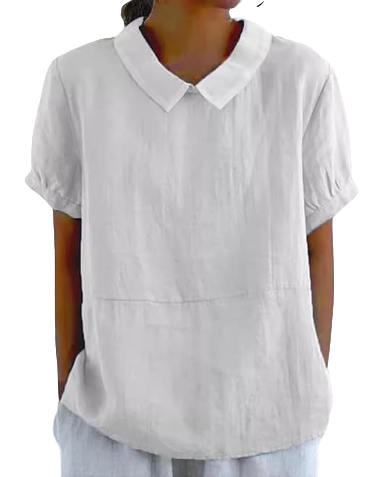 Zhyaj Boho Cotton Shirt for Womens Floral Printed Short Sleeve Summer Linen Shirts Casual Collared Trendy Blouse Tops