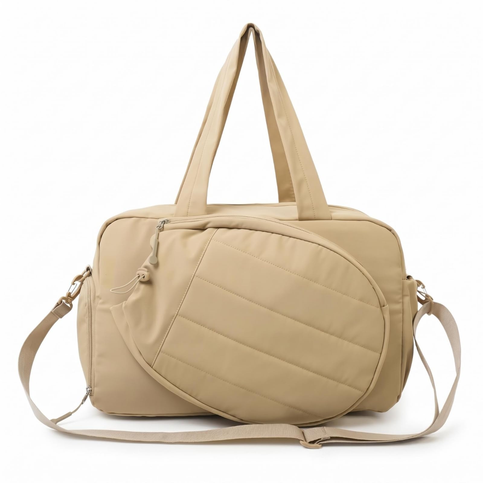 URJIX™ Detachable Strap Quilted Sports Bag Zippered Padded Khaki | Bag Carrying Options Organization Construction Khaki-picture-34