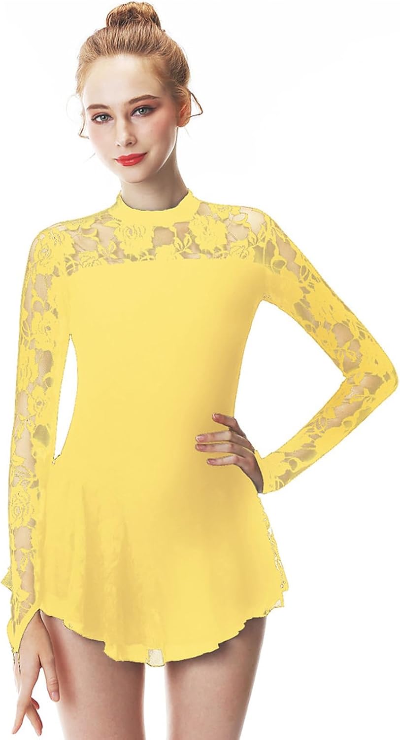 Girl Figure Skating Dress Long Sleeve Ice Skirt Breathable Rhinestone Professional Competitiona Wear
