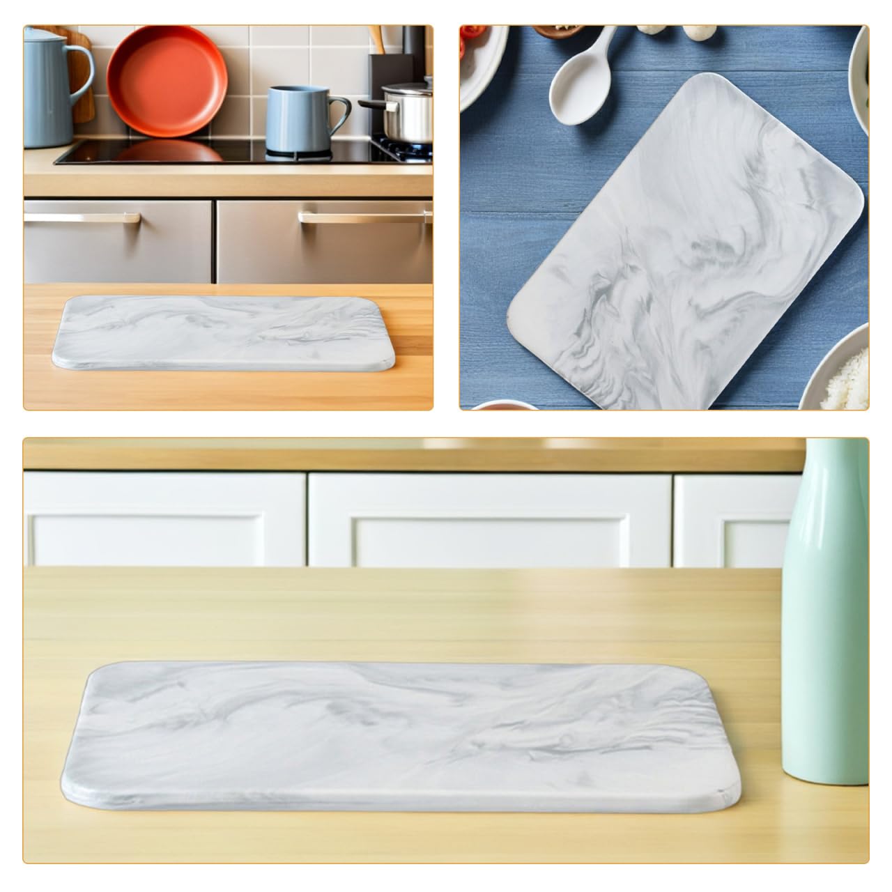 Angoily Tabla de Cortar Cerámica Rectangular Diseño Mármol, Bandeja de Sushi Práctica y Placa para Servir Alimentos, Tamaño Pequeño Gris, Adecuado para Cocina Doméstica y Restaurante