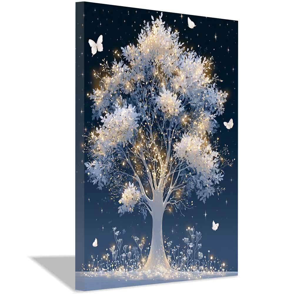 HOQIU Tree Wall Art Mountain Blues Magics tree artwork, home canvas prints, for Bathroom Living Room Bedroom(Multicolor)-60x80cm Framed