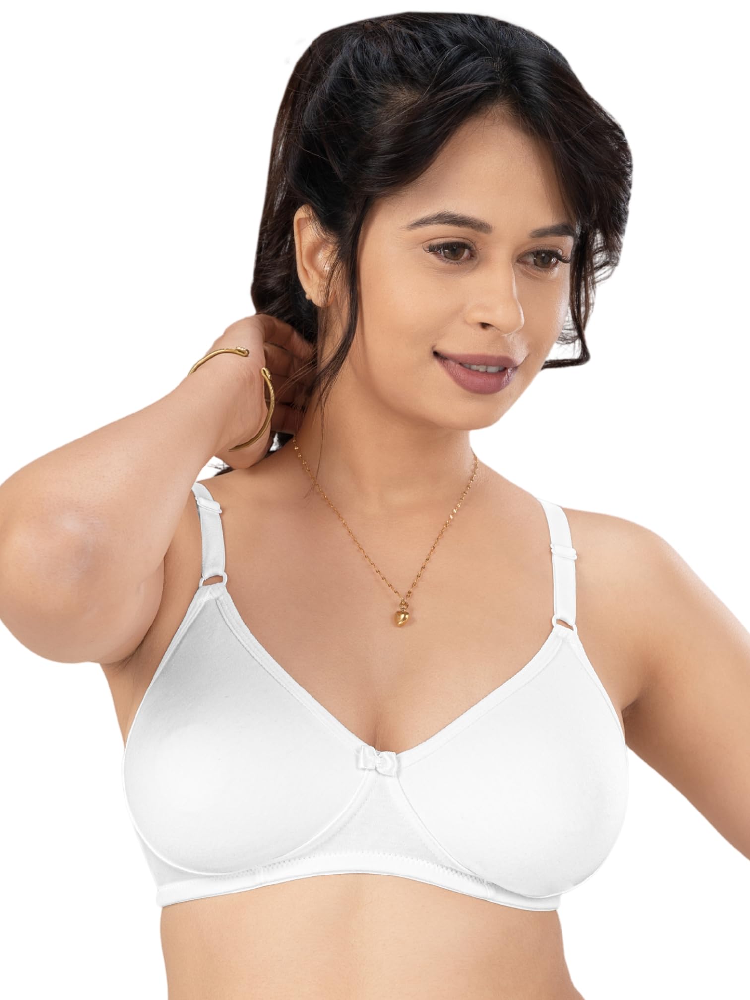 Lovable Women Cotton Non-Padded Wire-Free Adjustable Straps V-Neck with Extra Support Seamless Full Coverage T-Shirt Bra - Ultra