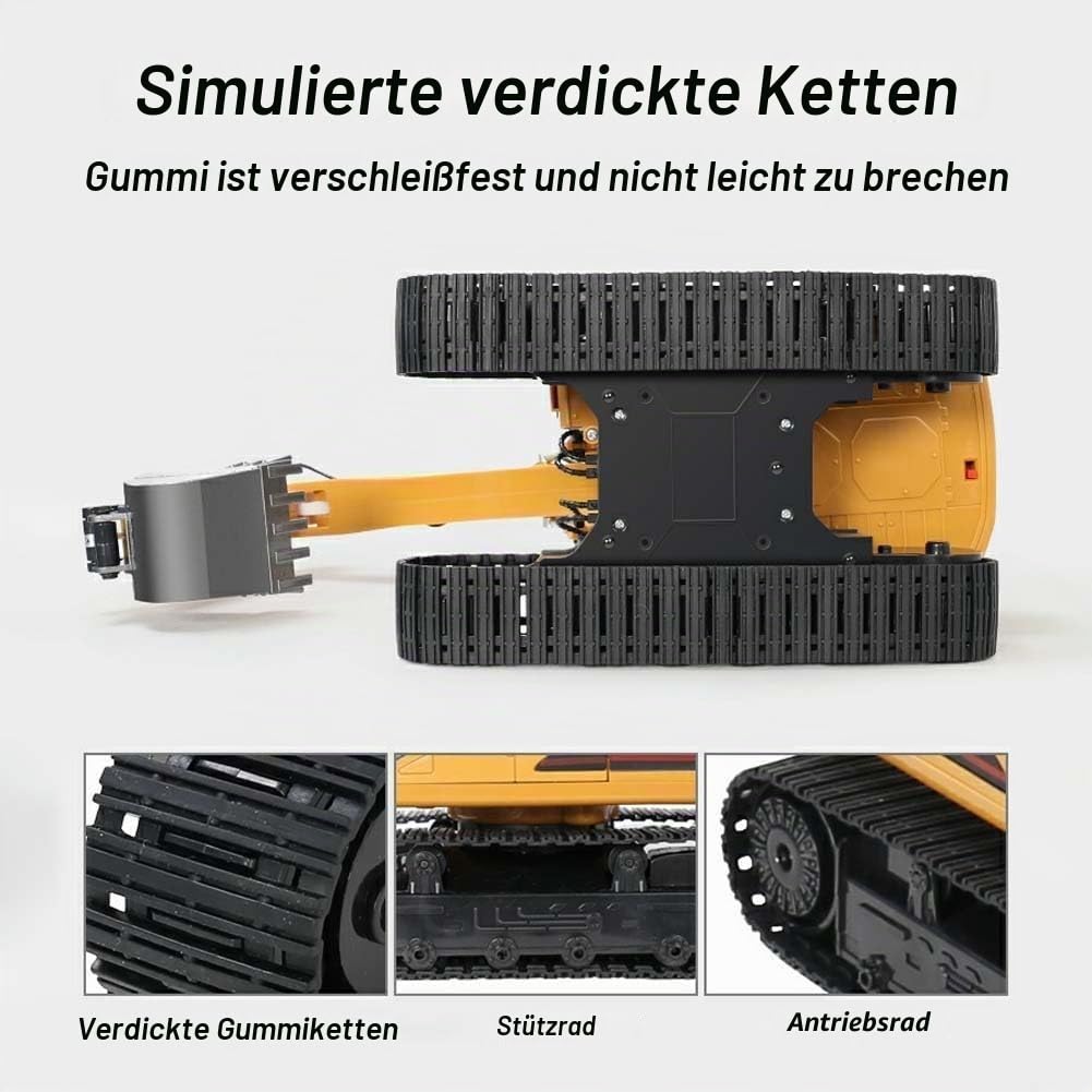 RC Bagger Spielzeug, 11 Kanal Ferngesteuerter Bagger für Jungen | 1:20 Ferngesteuerter Bagger mit Metallschaufel, 680° Drehung & Licht, Baustellen Sandkasten Baufahrzeug Geschenk für Jungen