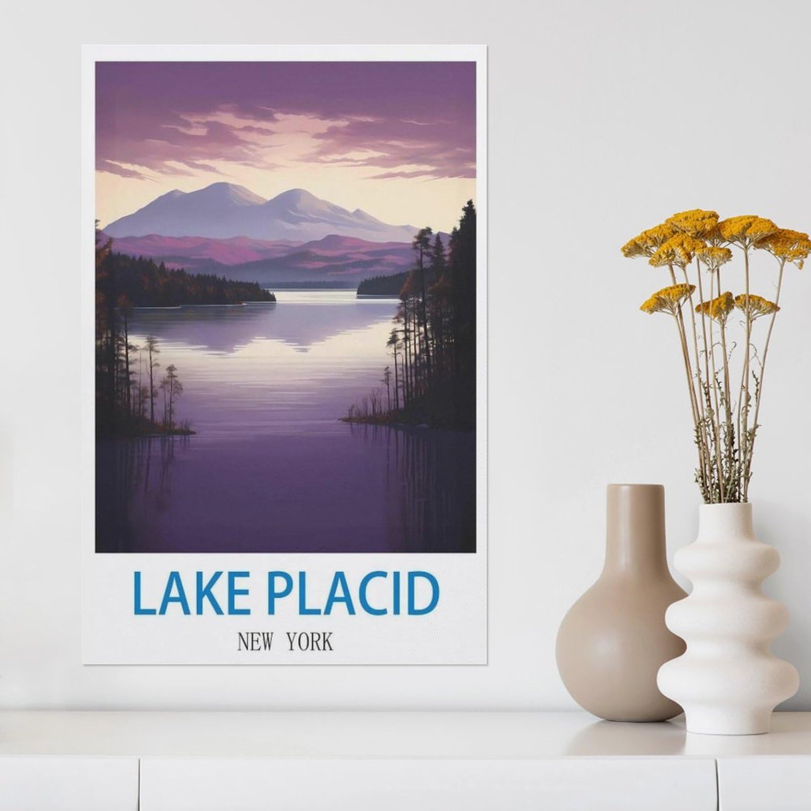 Paint by Numbers，Lake Placid New York ，Landscape Kit for Adults Beginner DIY Oil Painting(50x60cm-Y22