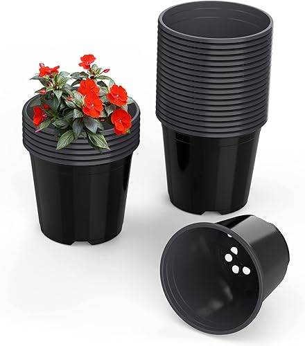 TPGSW Paquete de 25 macetas de vivero, macetas flexibles de 4 5 6 pulgadas con agujeros de drenaje, macetas redondas de plástico reutilizables para
