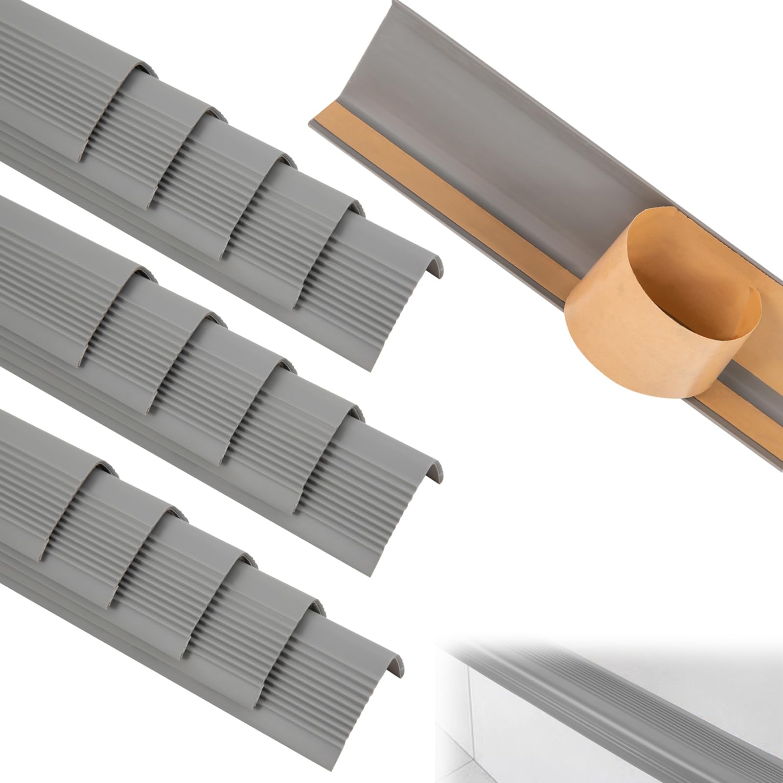 15PCS Stair Edge Protector, 36" x 2" x 1" Anti-Slip Stair Corner Trim Strips, Waterproof Self-Adhesive Tread Nose Molding (Gray)