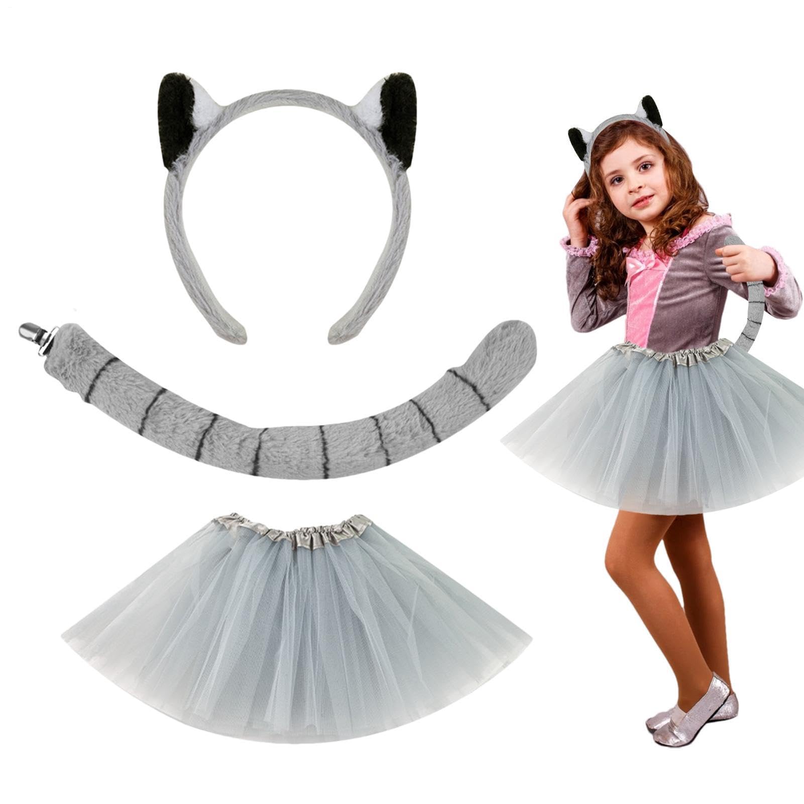 Animal Headbands Lemur Costume Headband And Tail Set Soft Animal Ear Headband And Tail Prop Lemur Headdress Set For Holiday Halloween Carnival Masquerade Party Stage Performance