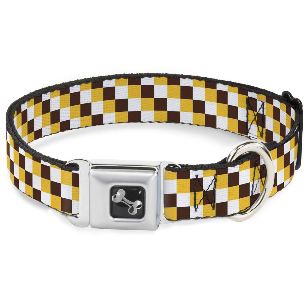 Buckle-Down 18-32" Checker White/Gold/Brown Dog Collar Bone, Wide Large โ image 1