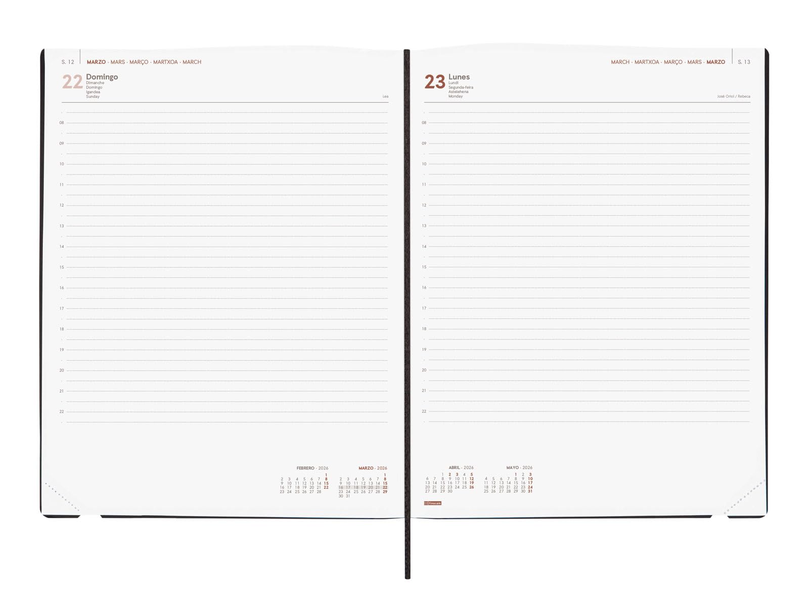 Finocam Mara – Agenda annuel 2026 1 jour par page | janvier à décembre (12 mois) | Agenda annuel 2026 avec élastique et bande à pointillés | Couverture souple Mara - Noir