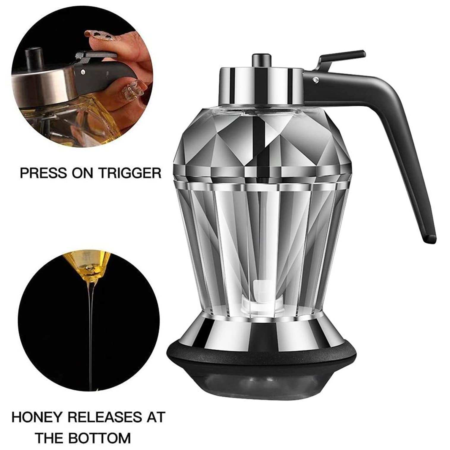 Honigspender, tropffreier Glas-Honigspender mit Ständer, Sirupspender, Gewürzglas für Küchenwerkzeug, Honigtopf mit Ständer, für Sirup, Zucker, Saucen, Glas, 200 ml, 9,5 x 15 cm