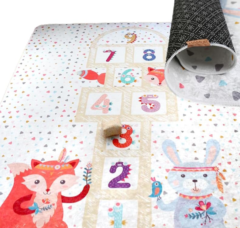 HAMUR HOME Nursery Rug, NON TOXIC Play Mats for Kids 160 x 200cm Non-Slip Foldable Crawling Mats for the Floor, Hopscotch Rug Playmat for Children's Rooms Playrooms - Machine Washable — image 1