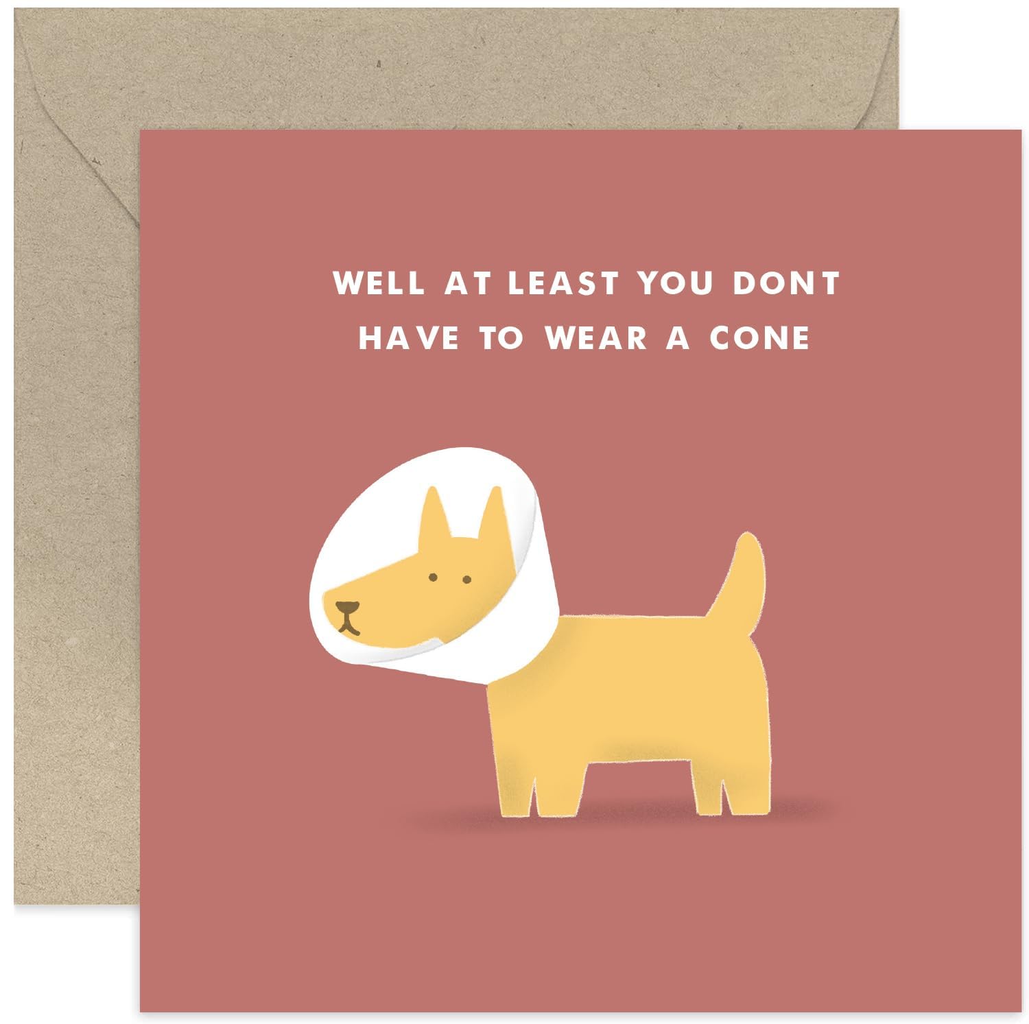 Old English Co. Funny Get Well Card - Dog Wearing Cone Feel Better Soon Card for Him or Her - Operation, Accident, Unwell | Blank Inside Envelope