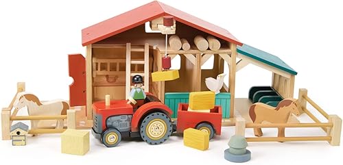 Miniatura 5 de Tender Leaf Toys - Tractor de corral - Juguete de tractor de madera con remolque extraíble, animales y accesorios - Juguete de juego abierto, juego