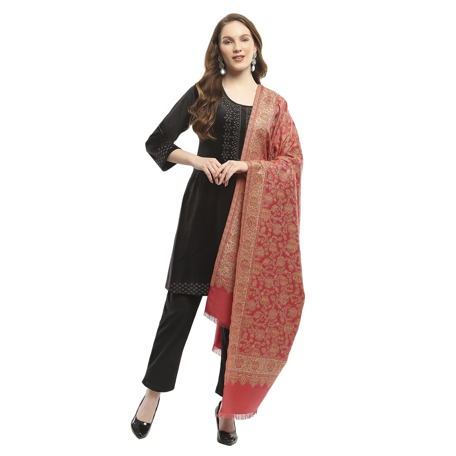 Womens Self Design Red Shawl-image-10