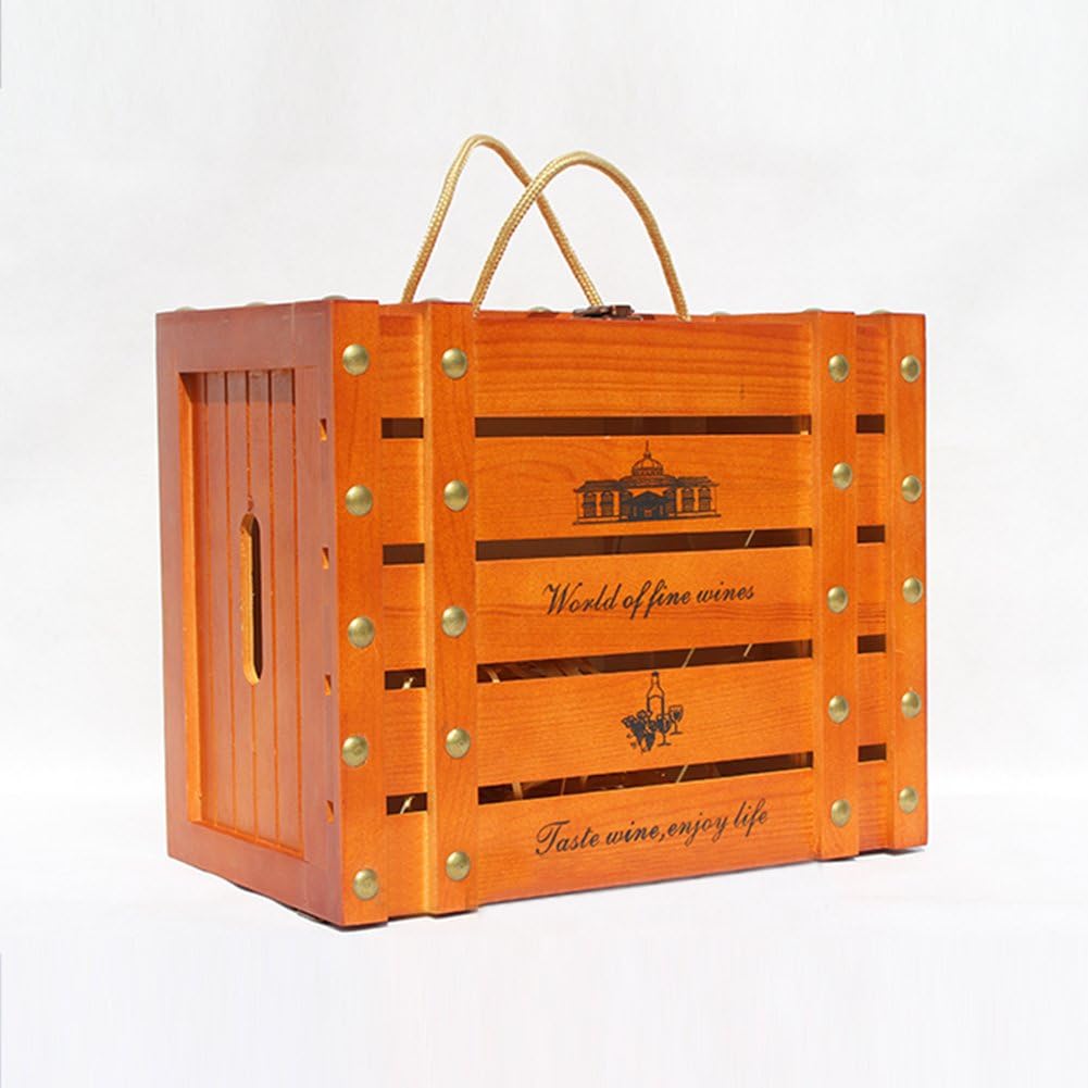 Country Rustic Wine Champagne HolderTravel Case Carrier Storage/Modern Wine Bottle Crate Carring Box Creative Wedding Wine Gift Case for 6 Bottles (Six Bottles C)