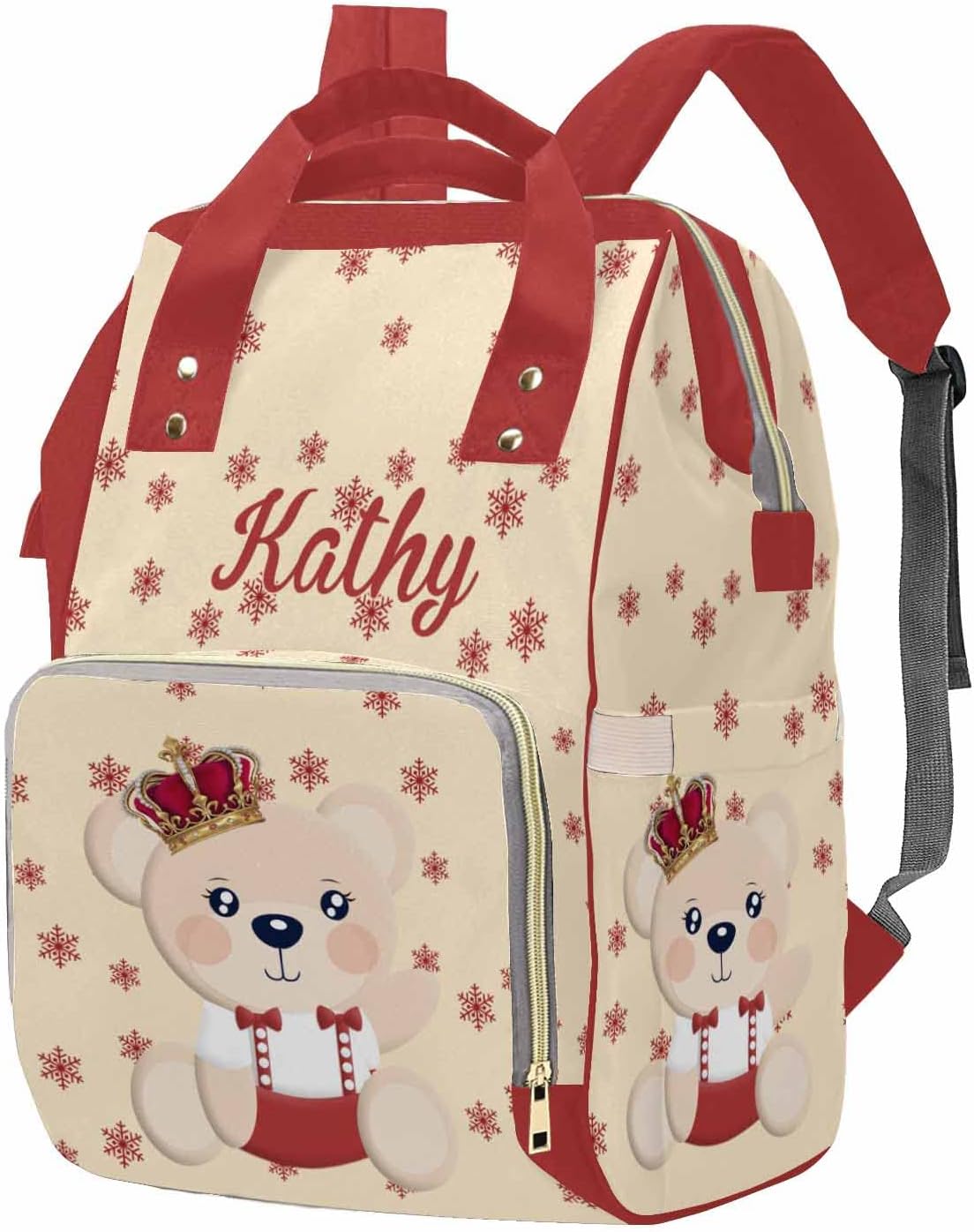 MyPupSocks Customized Bear Princess Diaper Bag with Name, Custom Mommy Nursing Baby Bags Nappy Bag Casual Travel Daypack for Mom Girl Gifts Personalized Cute Diaper Bag