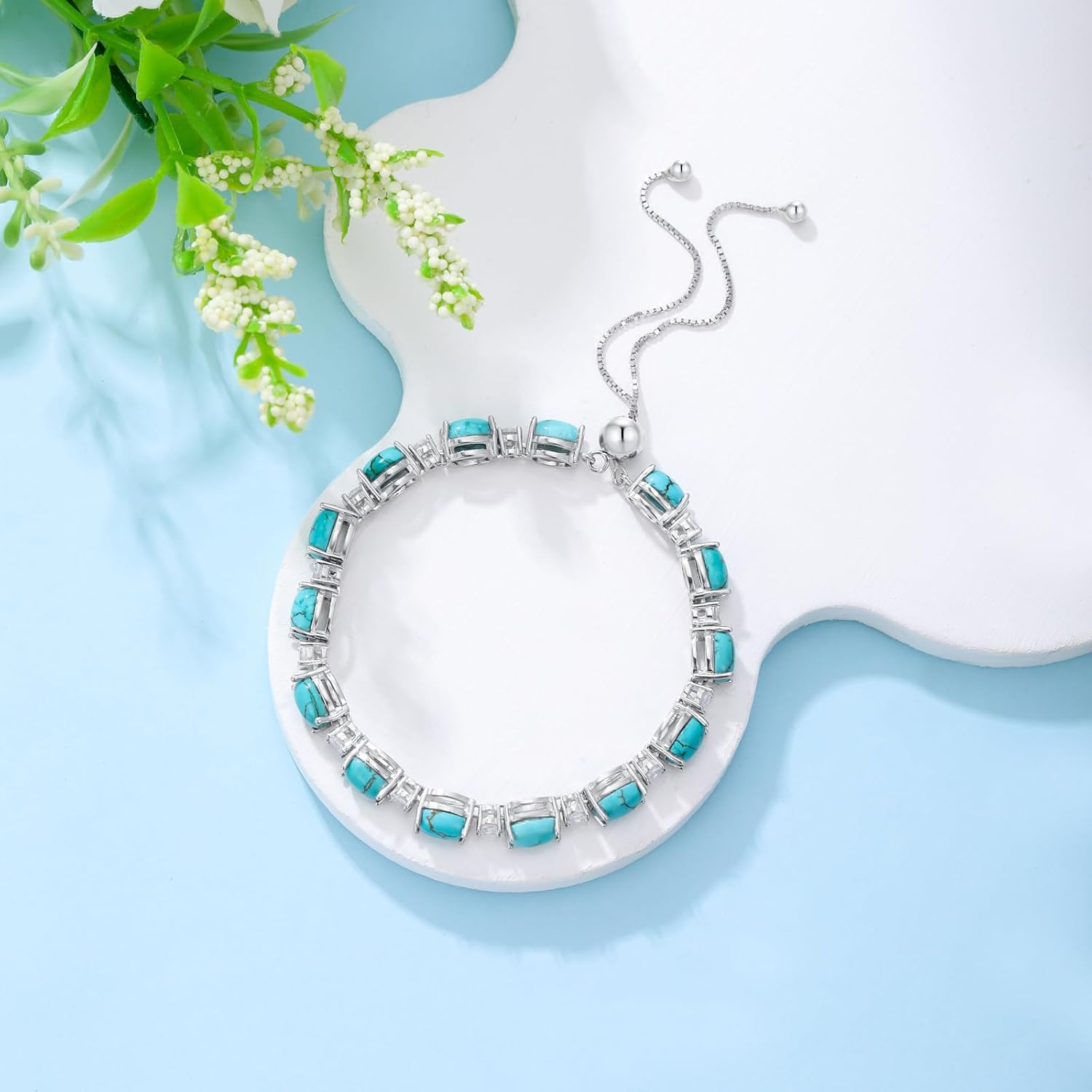 Gemstone Tennis Bracelet 925 Sterling Silver Oval 7x5mm Gemstone Adjustable Bracelets Western Boho Jewelry for Women - Image 4