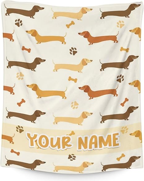 Custom Dachshund Throw Blanket for Teen - 50x60 Inches Throw Size - Soft Fluffy Cozy Blankets Gift - Beige Cute Blanket Throws for Living Room Decorative