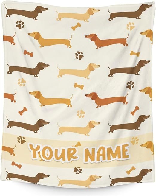 Custom Dachshund Throw Blanket for Teen - 50x60 Inches Throw Size - Soft Fluffy Cozy Blankets Gift - Beige Cute Blanket Throws for Living Room Decorative