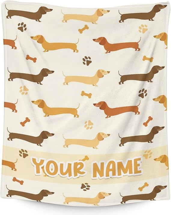 Custom Dachshund Throw Blanket for Teen - 50x60 Inches Throw Size - Soft Fluffy Cozy Blankets Gift - Beige Cute Blanket Throws for Living Room Decorative